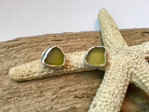Citron Sea Glass Stud Earrings