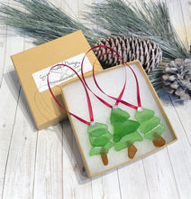 Load image into Gallery viewer, Set of 3 Genuine Sea Glass Christmas Tree Ornaments