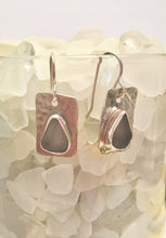 Load image into Gallery viewer, Hammer textured sterling silver and genuine sea glass earrings