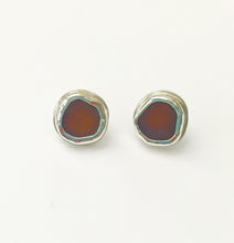 Load image into Gallery viewer, Brown genuine sea glass stud/post earrings