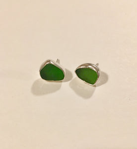 Emerald Green genuine sea glass stud/post earrings