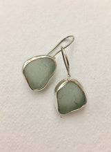 Load image into Gallery viewer, Sea Foam Green Genuine Sea Glass Earrings Bezel Set in Sterling Silver
