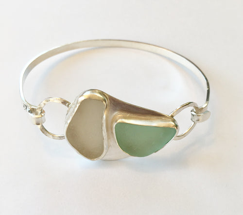 Sea Glass Sailboat Bangle/Genuine Sea Glass Bracelet