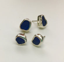 Load image into Gallery viewer, Cobalt blue genuine sea glass stud/post earrings