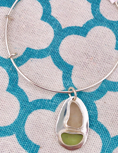 Sea glass sailboat adjustable charm bracelet