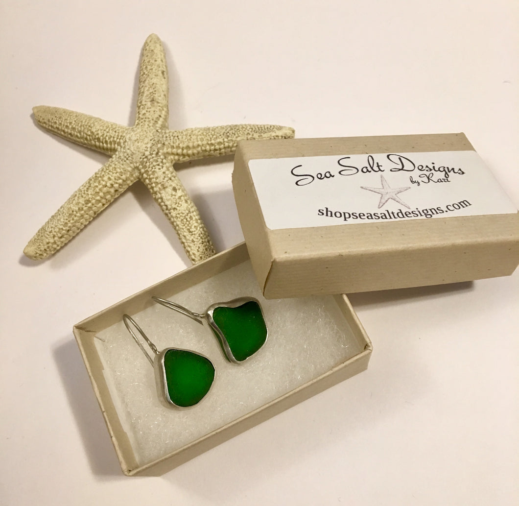 Green Genuine Sea Glass Earrings