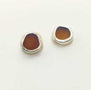 Brown genuine sea glass stud/post earrings