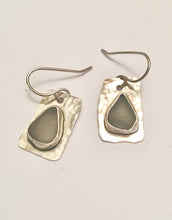 Load image into Gallery viewer, Hammer textured sterling silver and genuine sea glass earrings