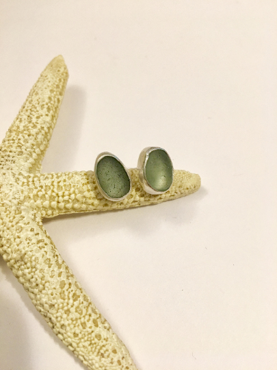 Seafoam green genuine sea glass stud/post earrings