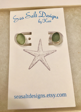 Load image into Gallery viewer, Seafoam green genuine sea glass stud/post earrings