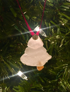 Set of 3 "White Christmas" Genuine Sea Glass Tree Ornaments